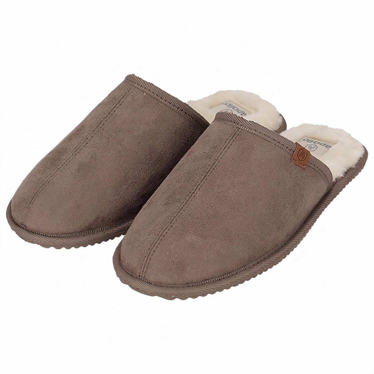 Taupe | voor | Vooraanzicht, taupe – Apollo dames pantoffels met fake fur voering