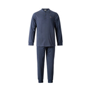 Donkerblauw | packshot | Packshot shirt met ruitje en broek, donkerblauw – Gentlemen double jersey heren pyjama lange mouwen - Ruit