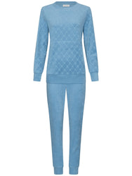 Blauw | packshot | Packshot, lichtblauw – Pastunette badstof dames pyjama met boordjes - Lichtblauw - Blue Cottage