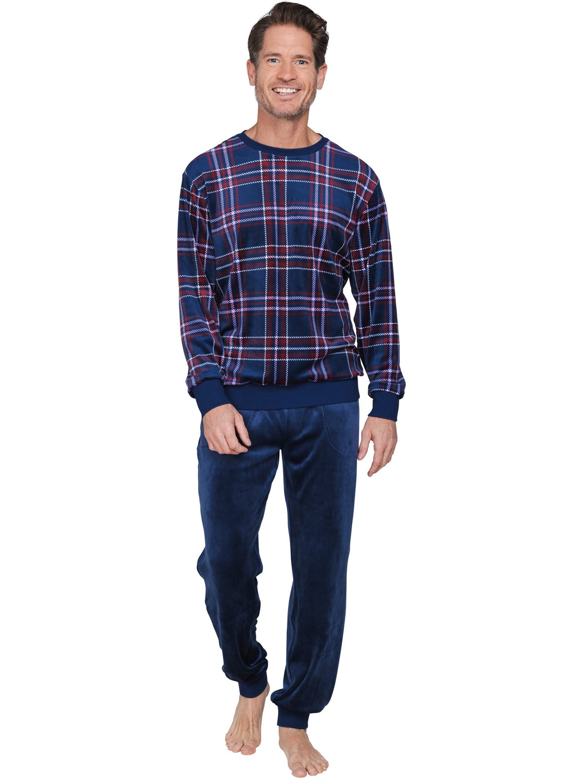 Pastunette velours heren pyjama lange mouw - Northern Checks ruit
