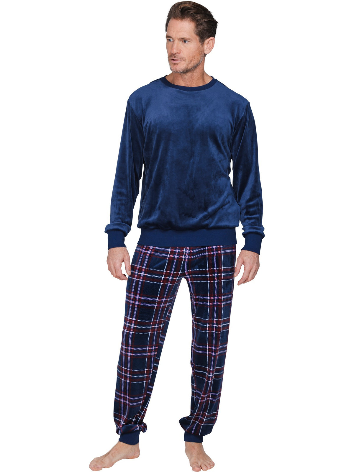 Pastunette velours heren pyjama lange mouw - Northern Checks geruite broek
