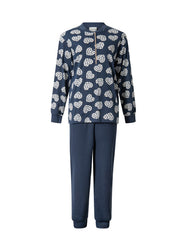 Donkerblauw | packshot | Packshot met hartjesprint, donkerblauw – Lunatex interlock dames pyjama lange mouwen - Hartjes
