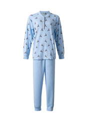 Blauw | packshot | Packshot met rendierenprint, blauw – Lunatex interlock dames pyjama lange mouwen - Rendieren
