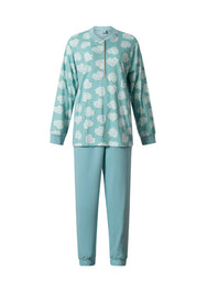 Turquoise | packshot | Packshot met hartjesprint, turquoise – Lunatex interlock dames pyjama lange mouwen - Hartjes