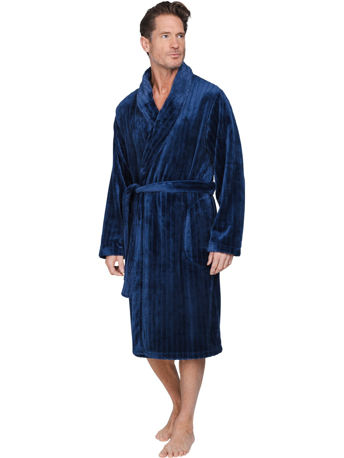 Pastunette fleece heren badjas sjaalkraag - Blue Draft