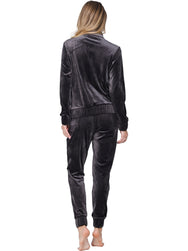Donkergrijs | achter | Achteraanzicht op model, donkergrijs – Pastunette Premium velours dames huispak met rits - Rib - Midnight Haze