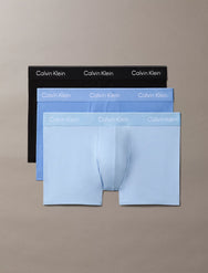 Zwart/lichtblauw/blauw | pack | Overzicht 3-pack, zwart, lichtblauw en blauw – Calvin Klein 3-Pack Trunks heren - Icon Cotton Stretch