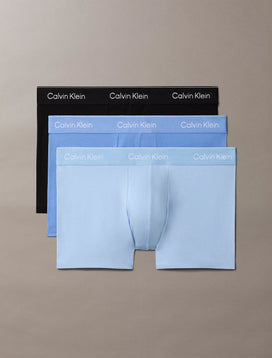Zwart/lichtblauw/blauw | pack | Overzicht 3-pack, zwart, lichtblauw en blauw – Calvin Klein 3-Pack Trunks heren - Icon Cotton Stretch