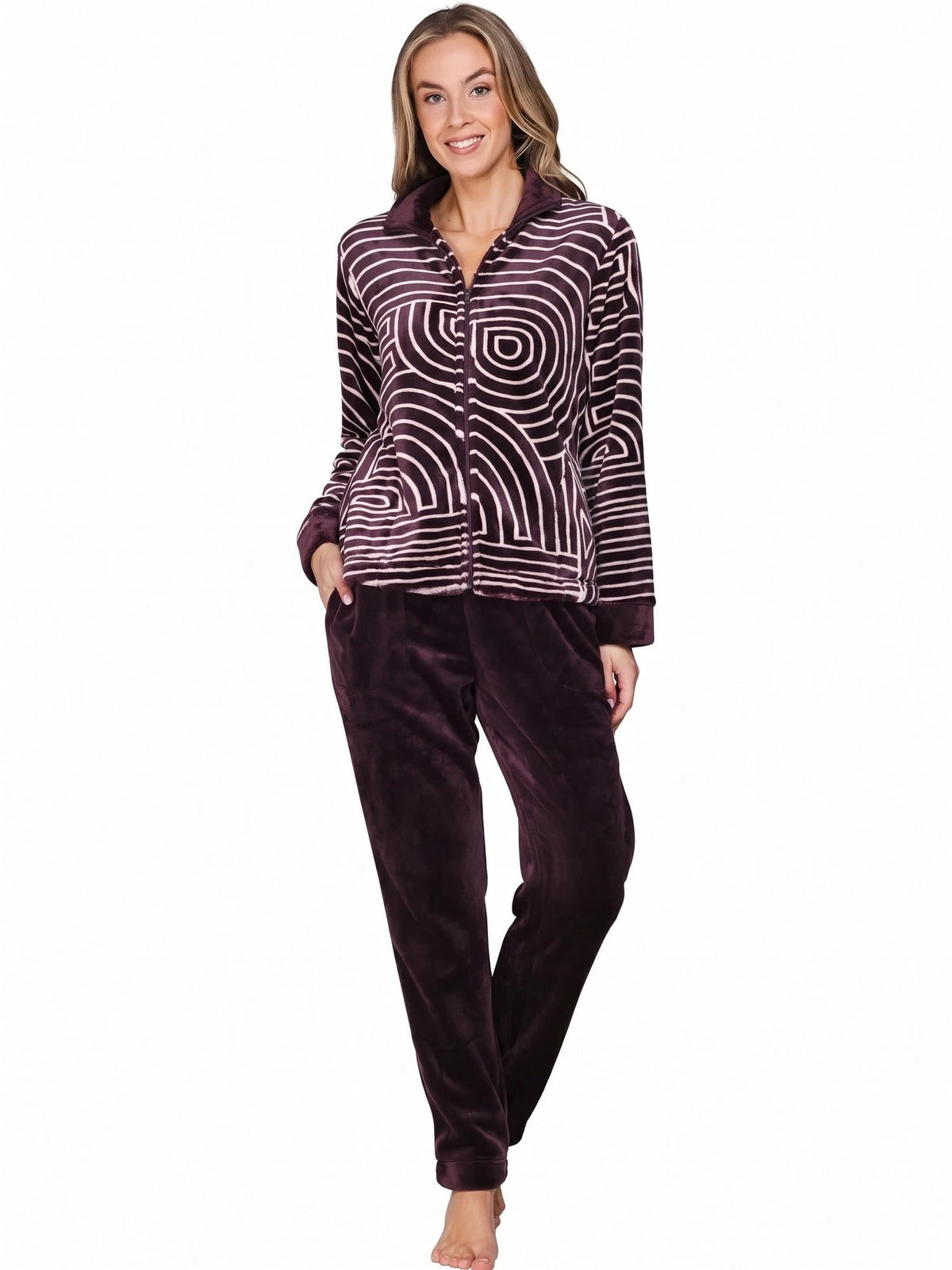 Pastunette Premium Huispak Dames Fleece - Purple stripe