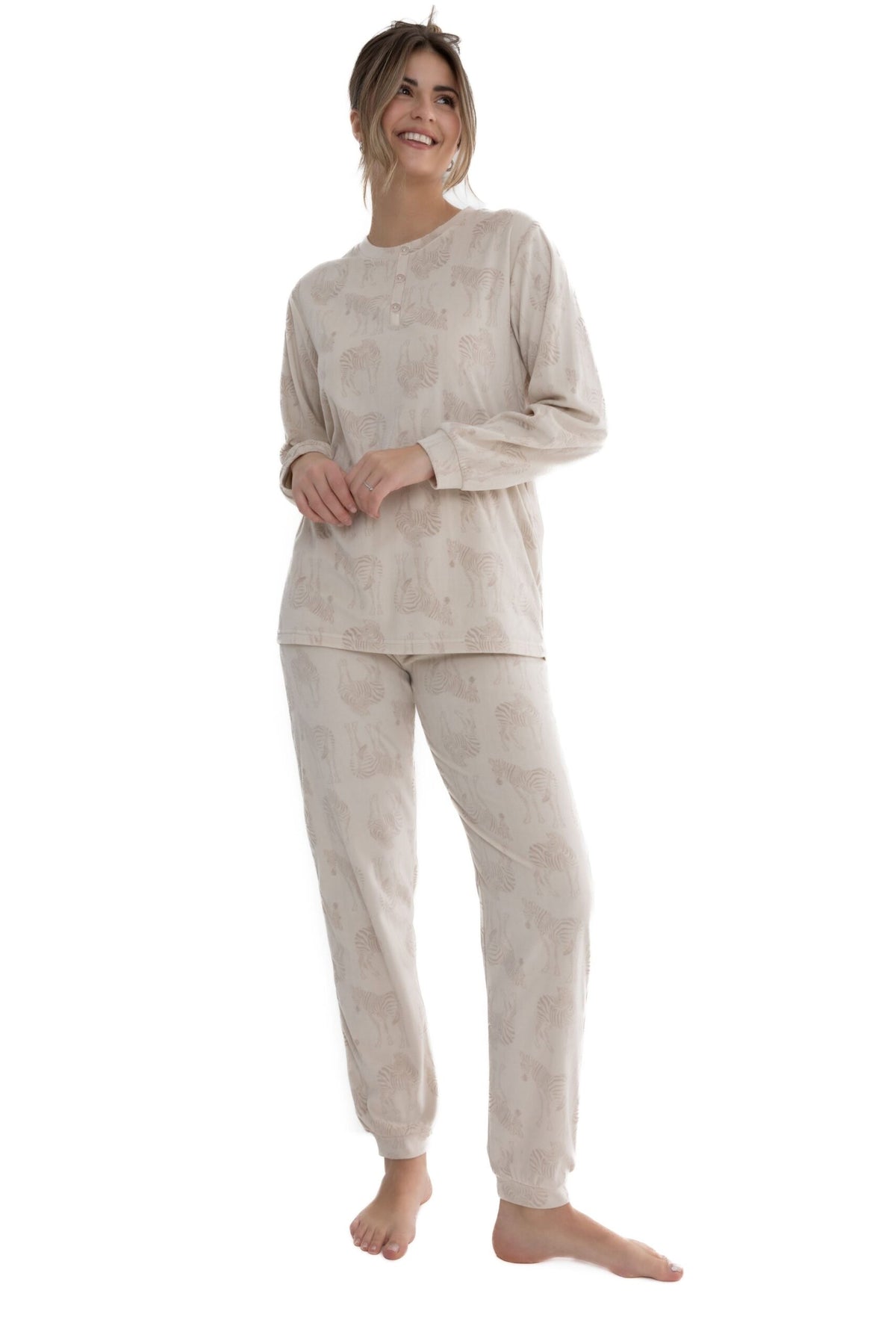 Cocodream velours fleece dames pyjama lange mouw - Zebra