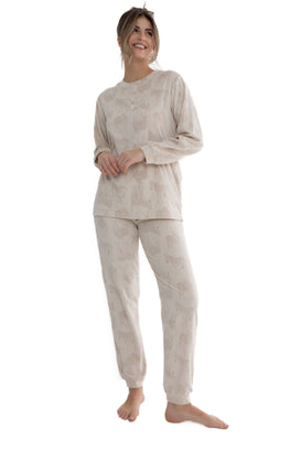 Cocodream velours fleece dames pyjama lange mouw - Zebra