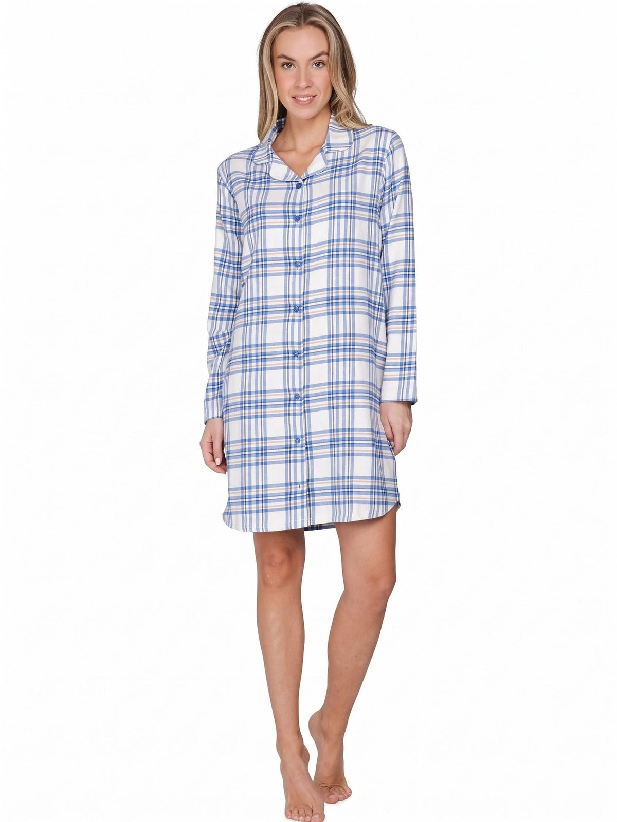 Rebelle Flanellen dames nachthemd lange mouw - Blue checks