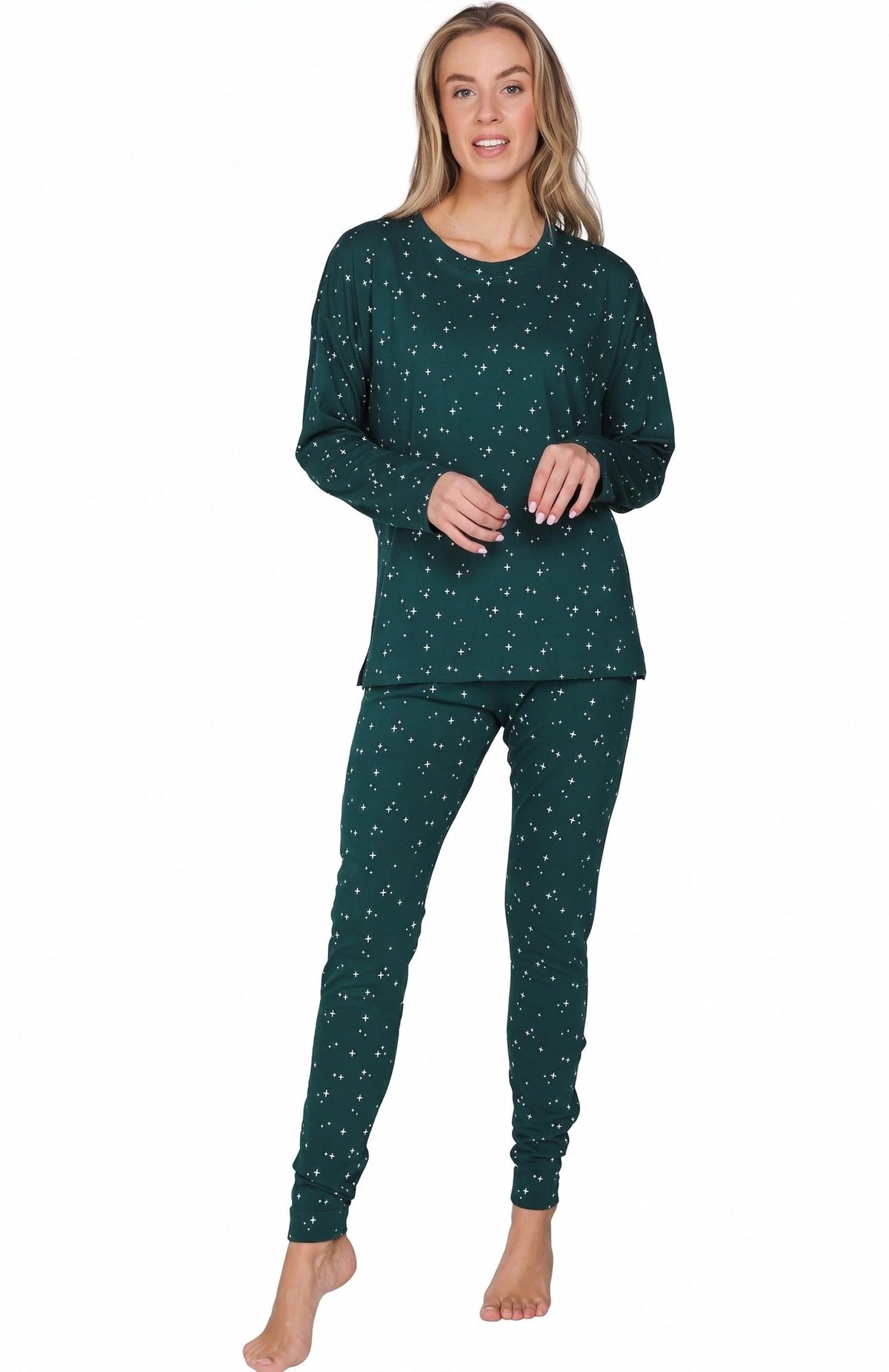 Rebelle Dames Pyjama katoen met lange mouwen - Green stars