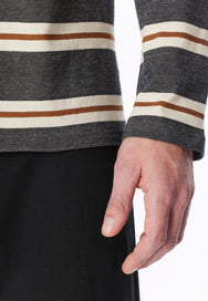 Zwart | detail | Detail streep en mouw, grijs met crème en bruin – Schiesser katoenen heren pyjama lange mouw - Zwart - Casual Nightwear