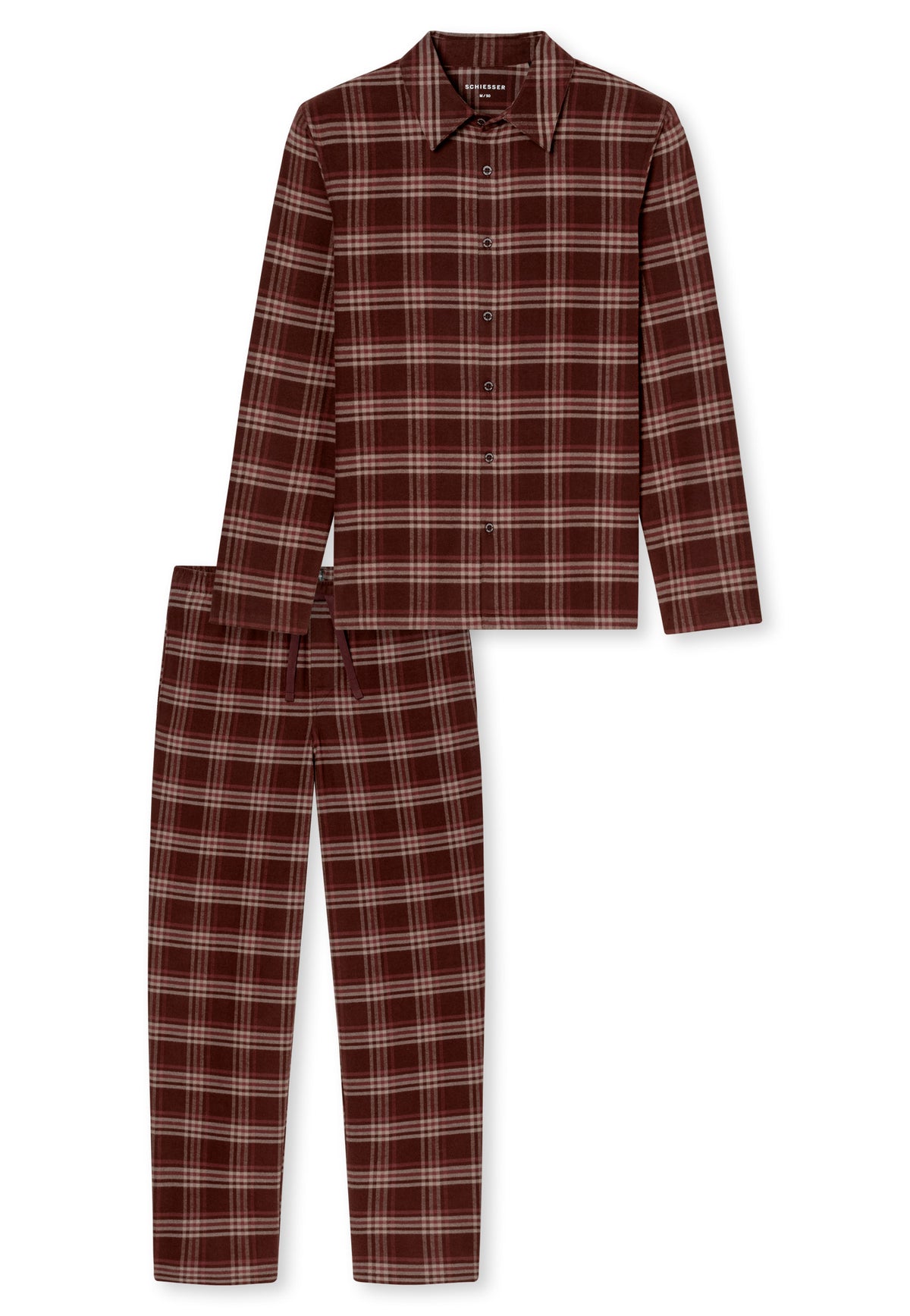 Praline | packshot | Packshot, praline – Schiesser flanellen heren pyjama met knoopsluiting - Ruit - Selected! Premium