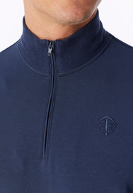 Deep Sea Blue | detail | Detail rits en geborduurd logo, deep sea blue – Schiesser heren huispak met rits - Fijnrib - Deep Sea Blue - Selected! Premium