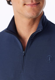Deep Sea Blue | detail | Detail kraag van rib met rits, deep sea blue – Schiesser heren huispak met rits - Fijnrib - Deep Sea Blue - Selected! Premium