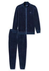 Deep Sea Blue | packshot | Packshot, deep sea blue – Schiesser velours heren huispak met rits - Oversized - Casual Nightwear