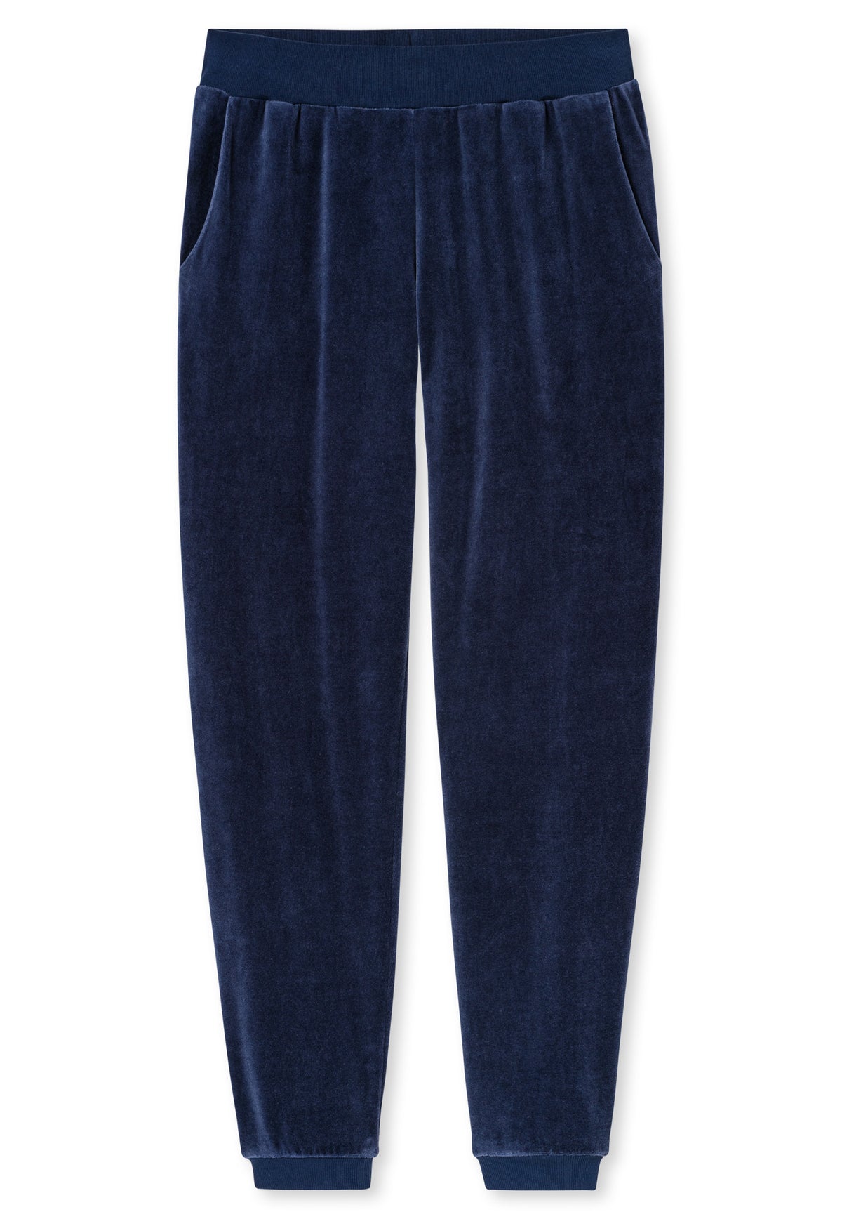Deep Sea Blue | packshot | Packshot broek, deep sea blue – Schiesser velours dames huispak met boordjes - Deep Sea Blue - Casual Velour