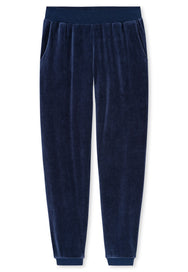 Deep Sea Blue | packshot | Packshot broek, deep sea blue – Schiesser velours dames huispak met boordjes - Deep Sea Blue - Casual Velour