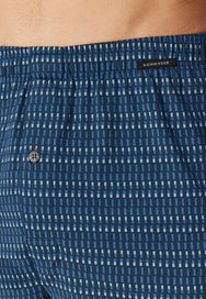 Blauw combi | detail | Detail band met logo en dessin, blauw – Schiesser 2-pack wijde heren boxershorts met gulp - Blauw - Jersey