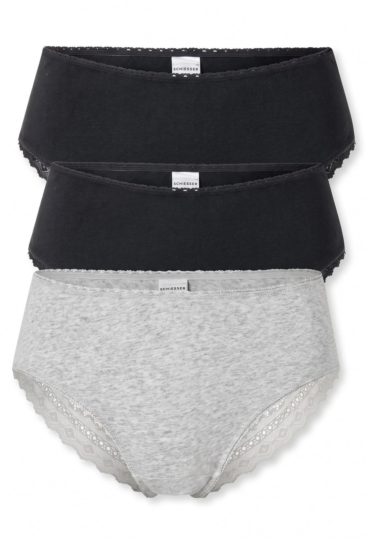 Zwart/Grijs | voor | Vooraanzicht, zwart/grijs – Schiesser 3-Pack brazilian dames slip 95/5 Organic