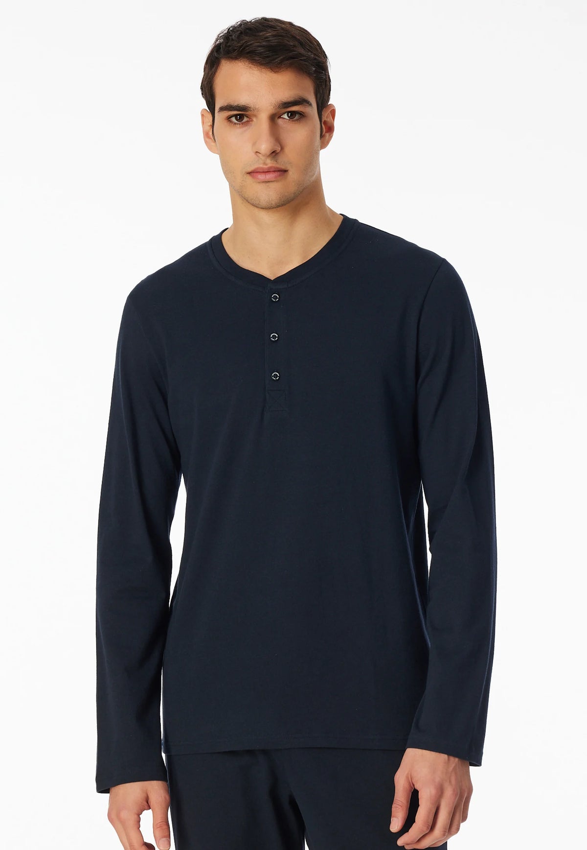 Schiesser heren pyjamashirt lange mouw met knoopsluiting - katoen