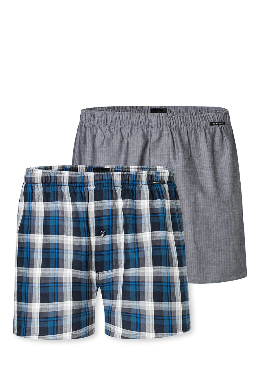 Schiesser 2-Pack heren wijde boxershort katoen woven - Royal