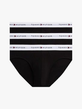 Black | pack | Overzicht 3-pack, zwart met witte band – Tommy Hilfiger 3-pack heren slips met logoband - Brief