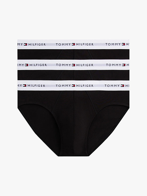 Black | pack | Overzicht 3-pack, zwart met witte band – Tommy Hilfiger 3-pack heren slips met logoband - Brief