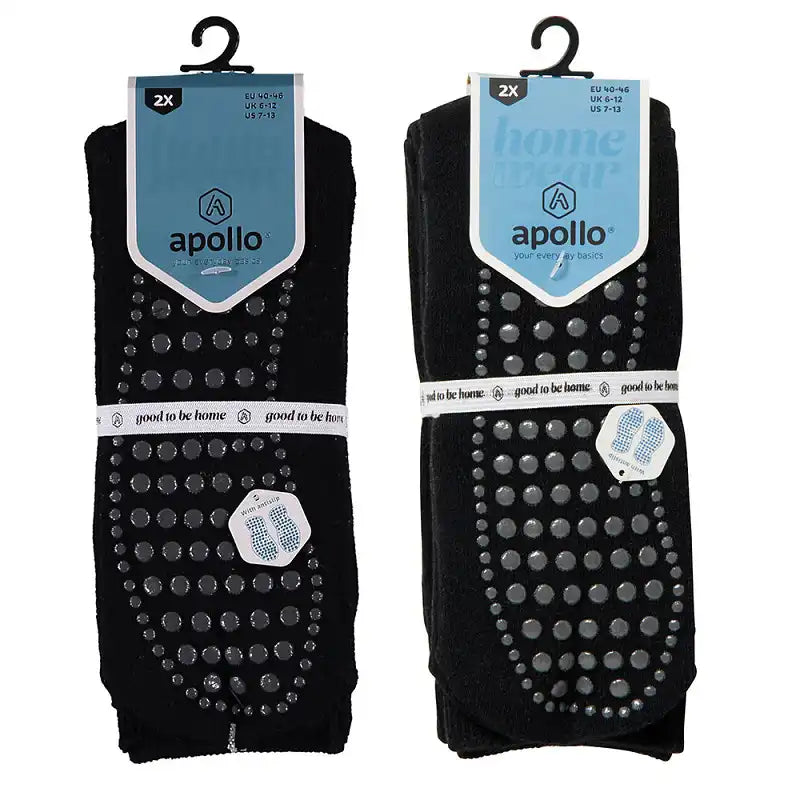 Apollo Apollo 2-paar Heren Anti slip badstof sokken - Slipper sokken - Plain