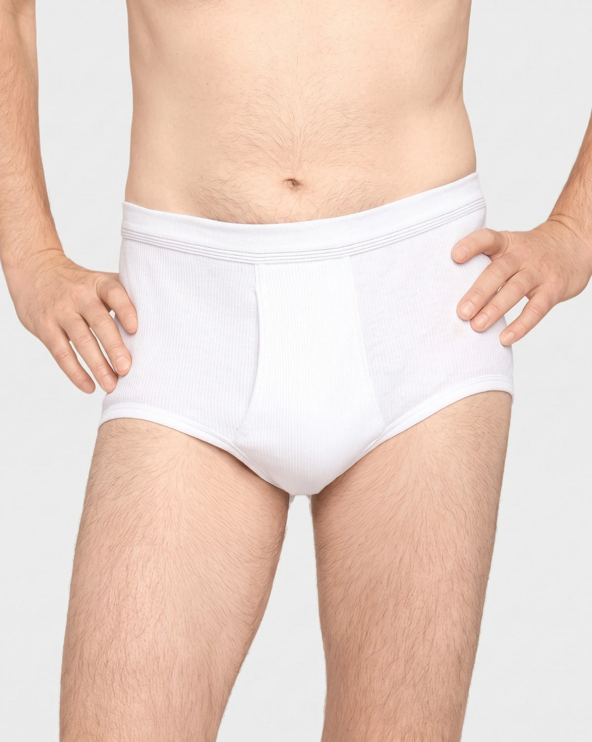 Alle | voor | Vooraanzicht op model, wit – Conta heren tailleslip met gulp - Rib