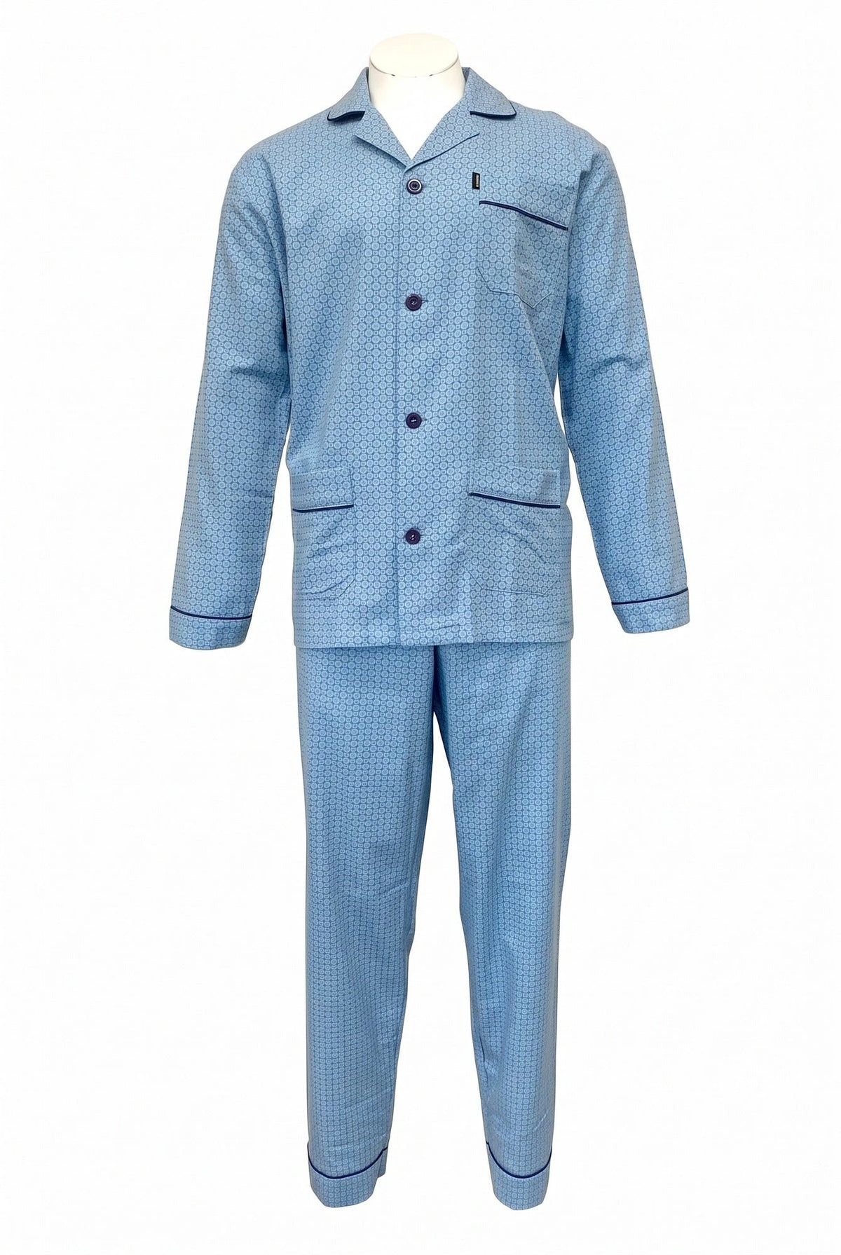 Arend Gentlemen flanellen heren pyjama - Geruwd - Lichtblauw