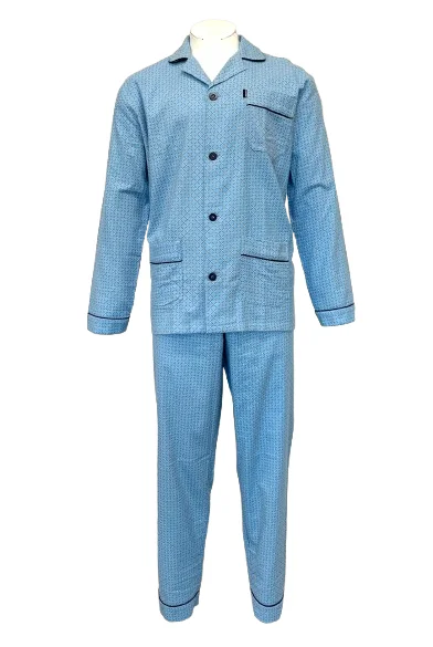 Arend Gentlemen flanellen heren pyjama - Geruwd - Lichtblauw