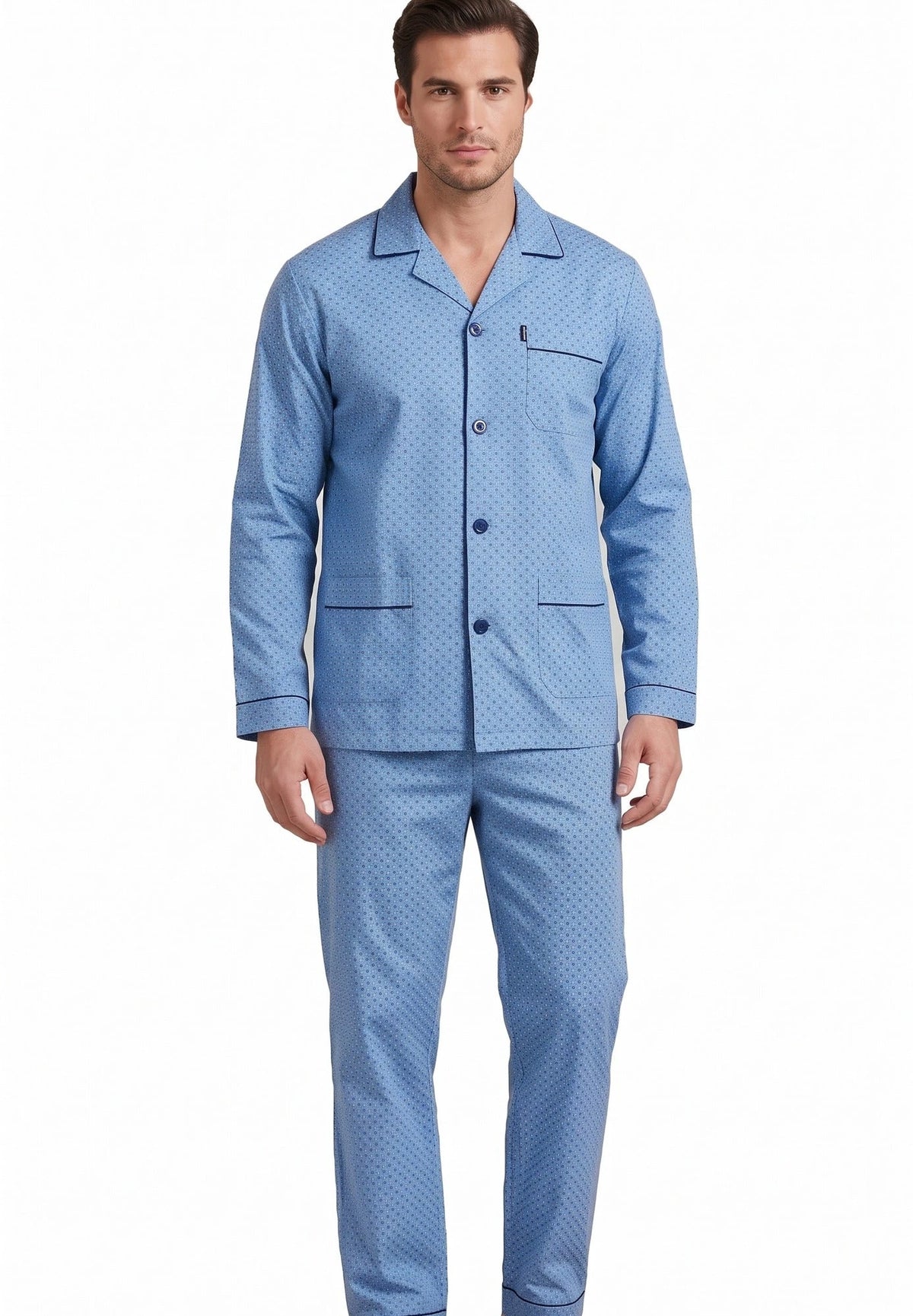 Arend Gentlemen flanellen heren pyjama - Geruwd - Lichtblauw