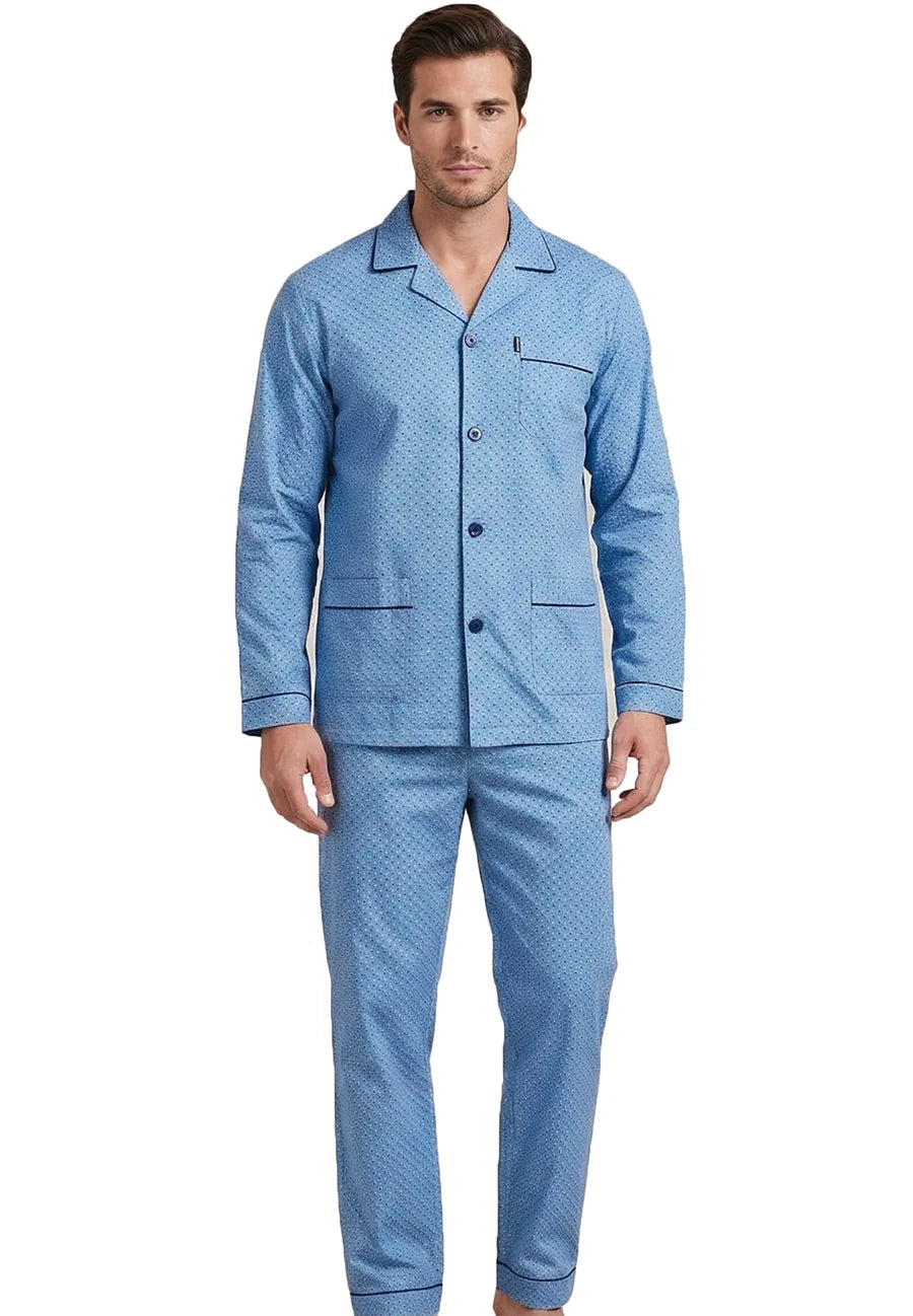 Arend Gentlemen flanellen heren pyjama - Geruwd - Lichtblauw