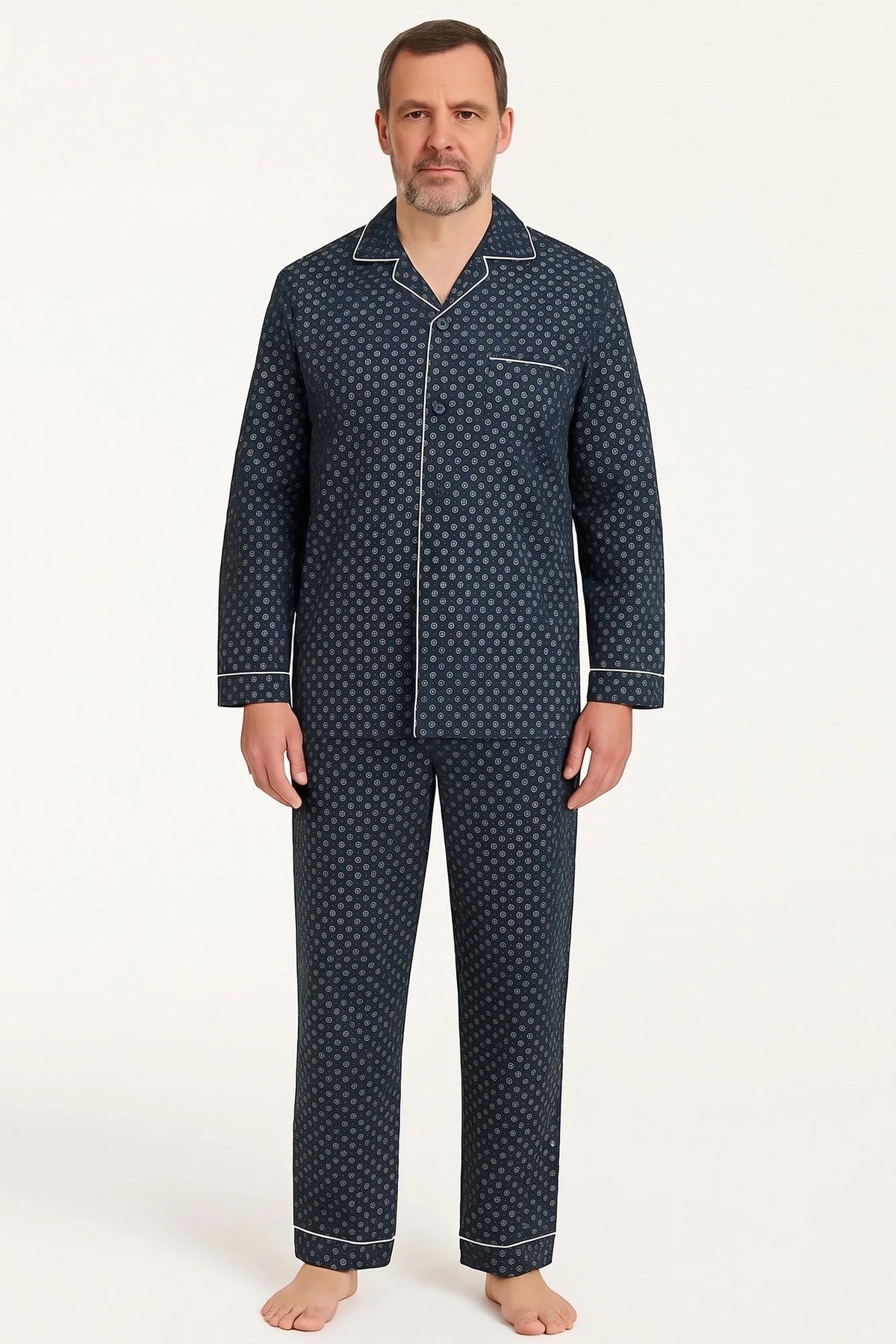 Arend Gentlemen katoenen heren pyjama met knoopsluiting - Blauw