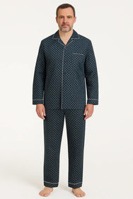 Arend Gentlemen katoenen heren pyjama met knoopsluiting - Blauw