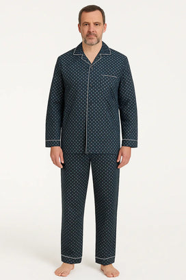 Arend Gentlemen katoenen heren pyjama met knoopsluiting - Blauw