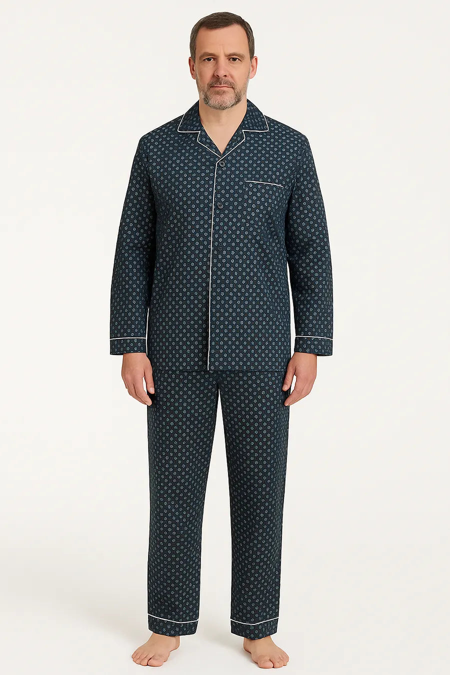 Arend Gentlemen katoenen heren pyjama met knoopsluiting - Blauw