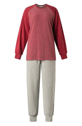 Arend Lunatex badstof dames pyjama - Lange mouwen - Winter Streep