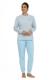 Arend Lunatex badstof dames pyjama - Streep - Warme winter pyjama