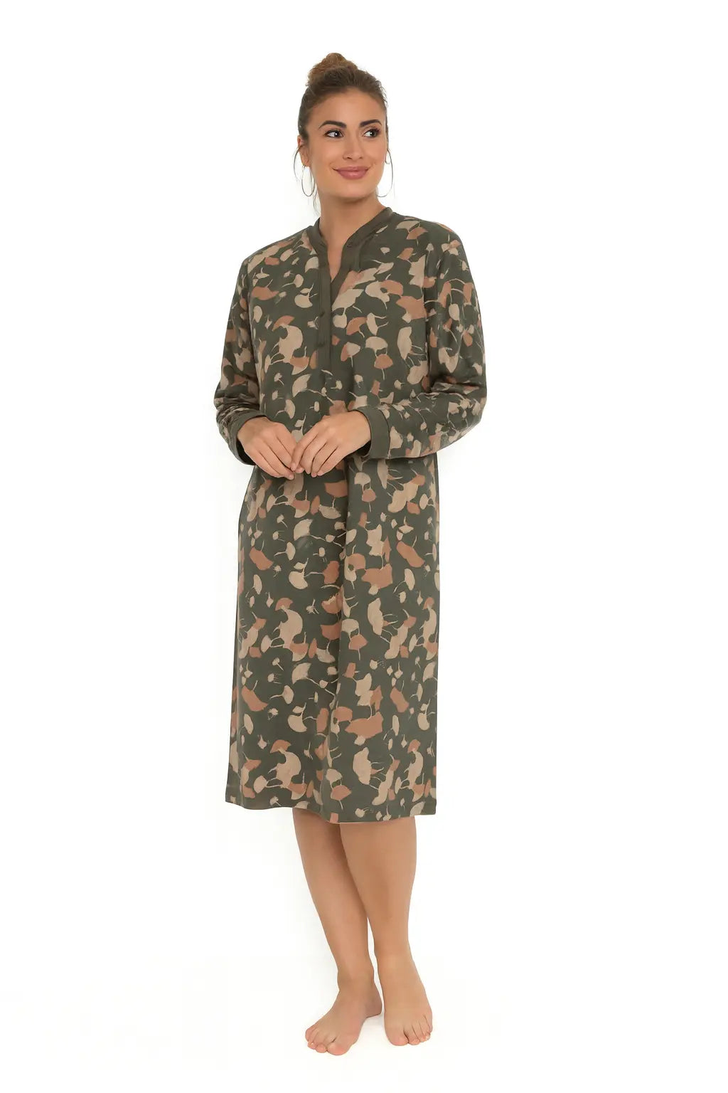 Arend Lunatex dames nachthemd - Warme Dikke Tricot - Leaves