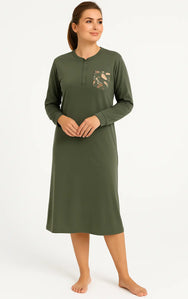 Arend Lunatex dames nachthemd - Warme Dikke Tricot - Leaves