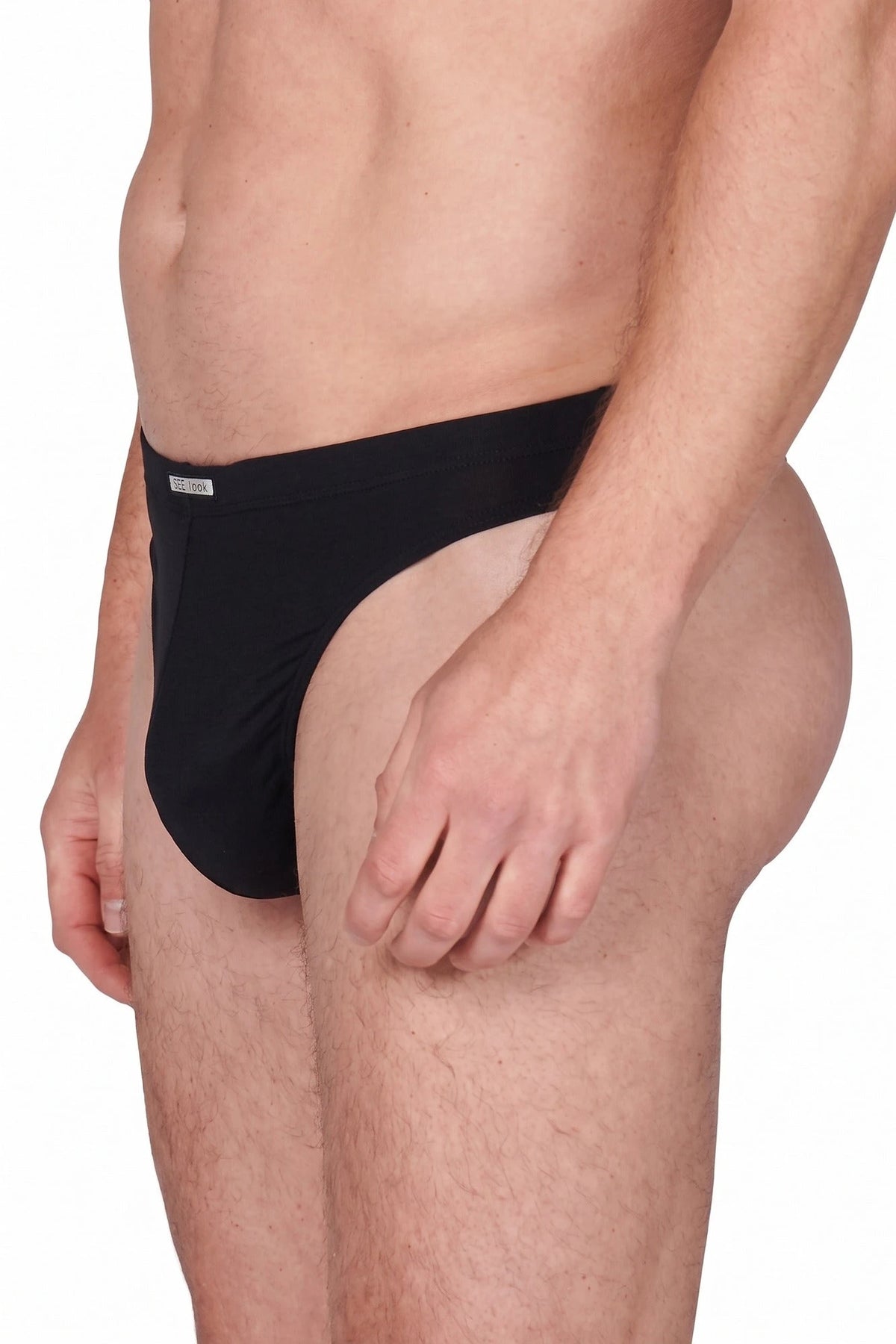 Zwart | achter | Achteraanzicht op model, zwart – Set Look heren string micro 1478