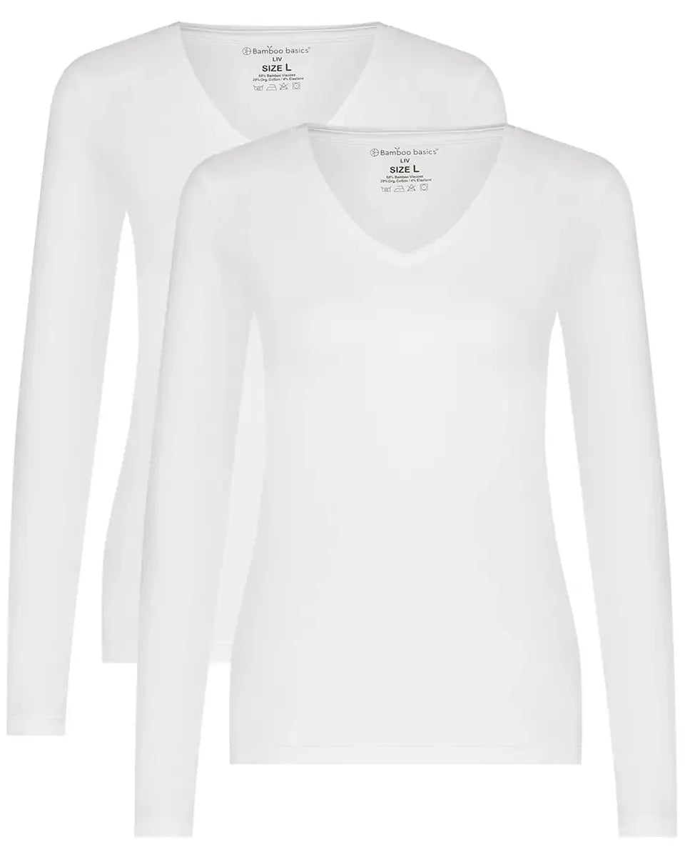 Bamboobasics Bamboo Basics 2-pak dames shirts lange mouw V-hals - Liv
