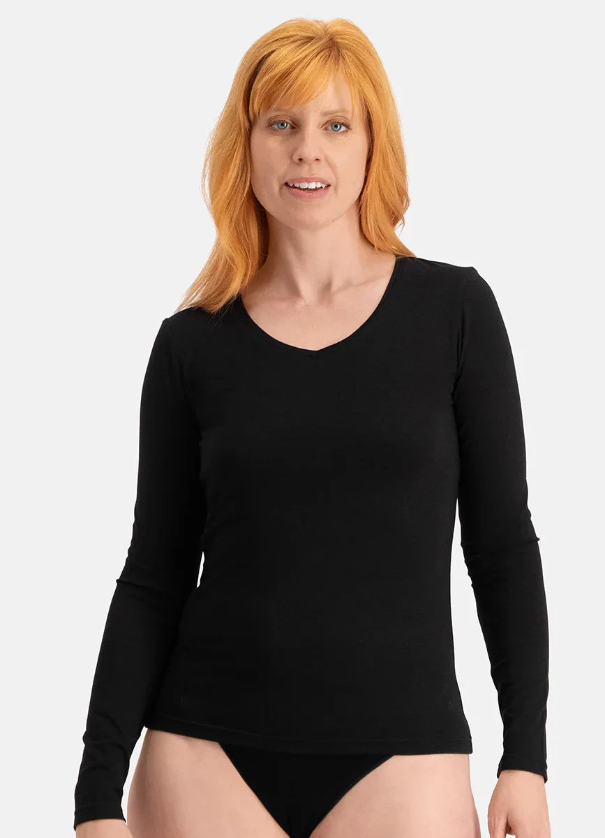 Bamboobasics Bamboo Basics 2-pak dames shirts lange mouw V-hals - Liv