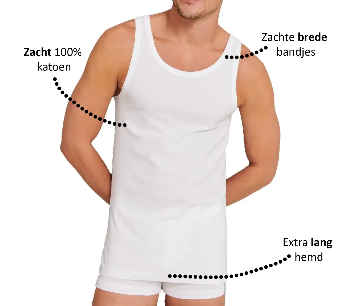 Beeren Beeren extra lang heren hemd - singlet - wit