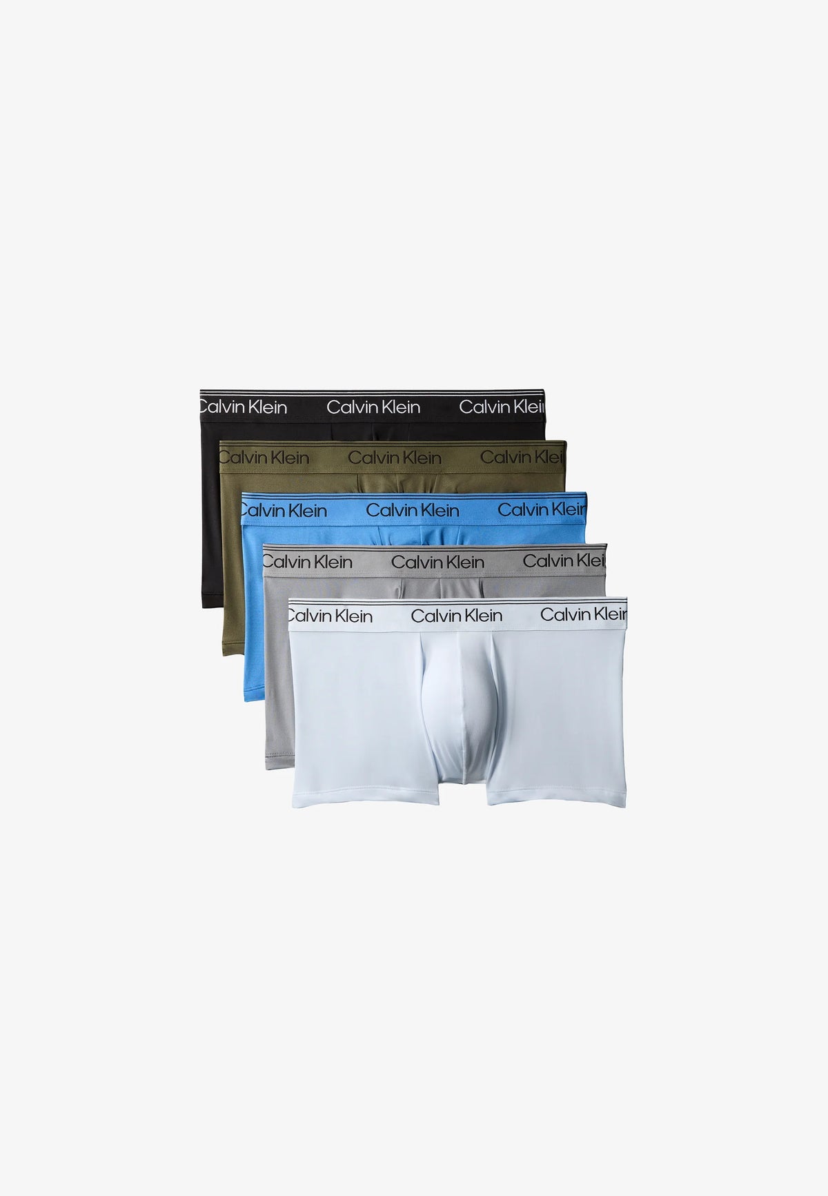 Groen/blauw combi | pack | Overzicht 5-pack, groen-, blauw- en grijstinten – Calvin Klein 5-Pack Low Rise Trunks - Groen/blauw - Cotton Stretch