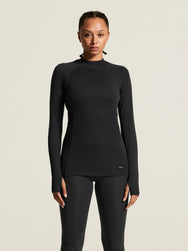 Zwart | detail | Shirt van voren, dichtbij, zwart – Craft thermoset dames shirt en broek - Thermal Baselayer